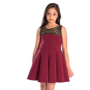 Zoe Ltd Burgundy & Gold Beaded Neckline Girls Luxury Dress NEW NWT sz 10-8